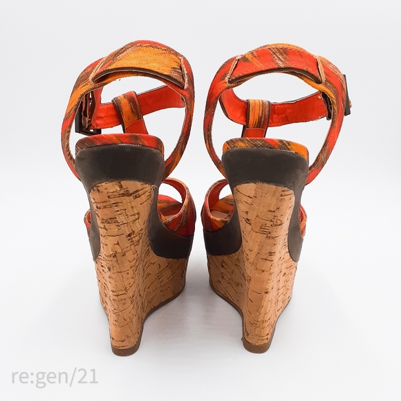 JustFab Cerise NWOT Orange Cork Wedge Sandals - Picture 5 of 6